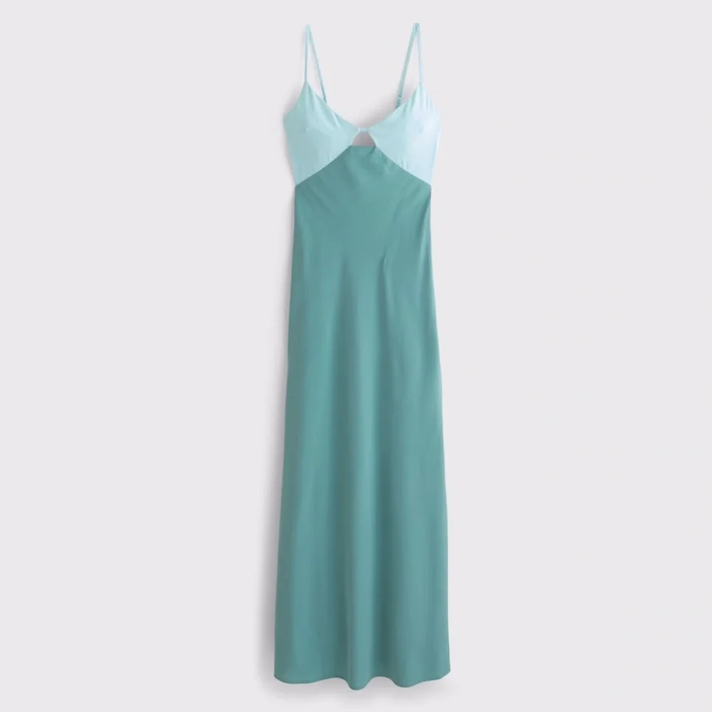 Abercrombie & Fitch Two-Tone Teal Maxi Dress
